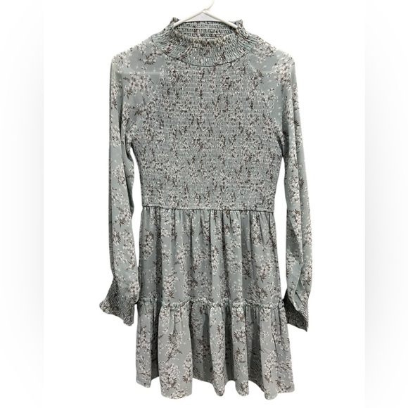 Storia Blue Floral Print‎ Smocked Mini Elastic Dress Size Small - Picture 1 of 9